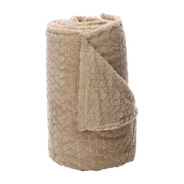 FRAZADA JACQUARD FLANNEL BEIGE 2 PLAZA