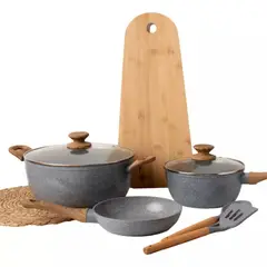 GENERICO - Bateria De Cocina 7 Piezas Antiadherente Ceramica Marmolada 4