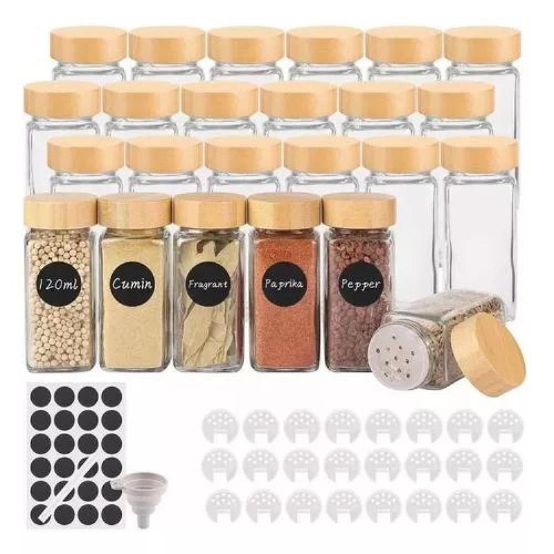 GENERICO - 24 frascos de especias con tapa de bambú tarros de condimentos