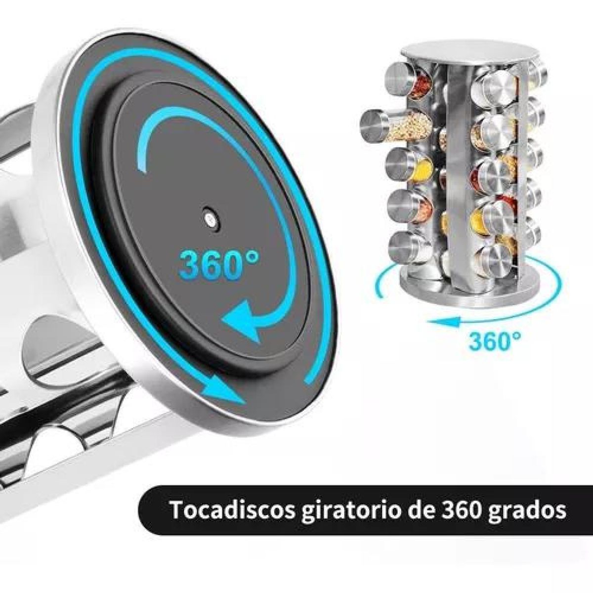 GENERICO - Condimenteros especiero giratorio de cocina 20 frascos plateados