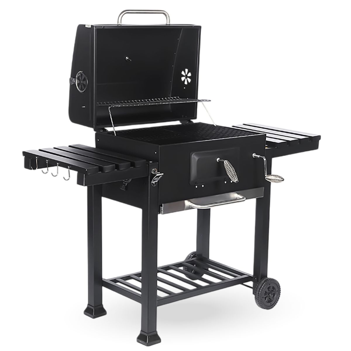 HOME & DESING - PARRILLA A CARBÓN CON TAPA Y BANDEJAS LATERALES