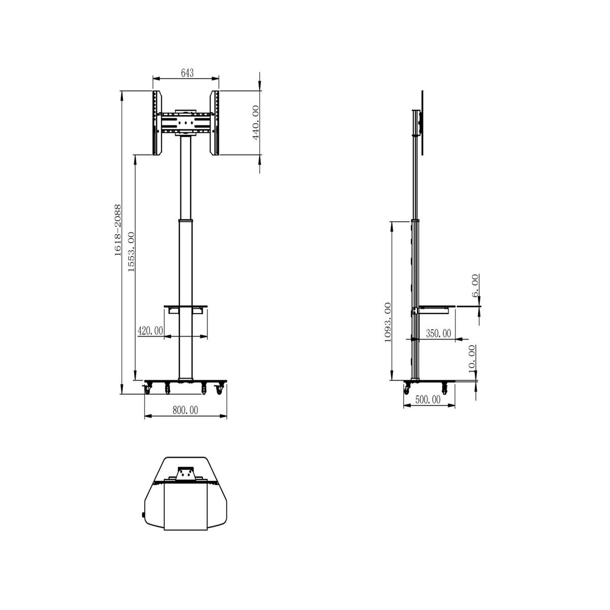 BRASFORMA - Pedestal Para Tv 37" a 70" 40kg  Giro 180° Deluxe Aluminio