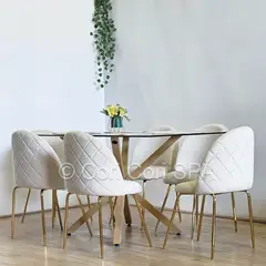 GENERICO - Comedor Madrid Vidrio 140x80cm + 6 Sillas Bread Gold Beige