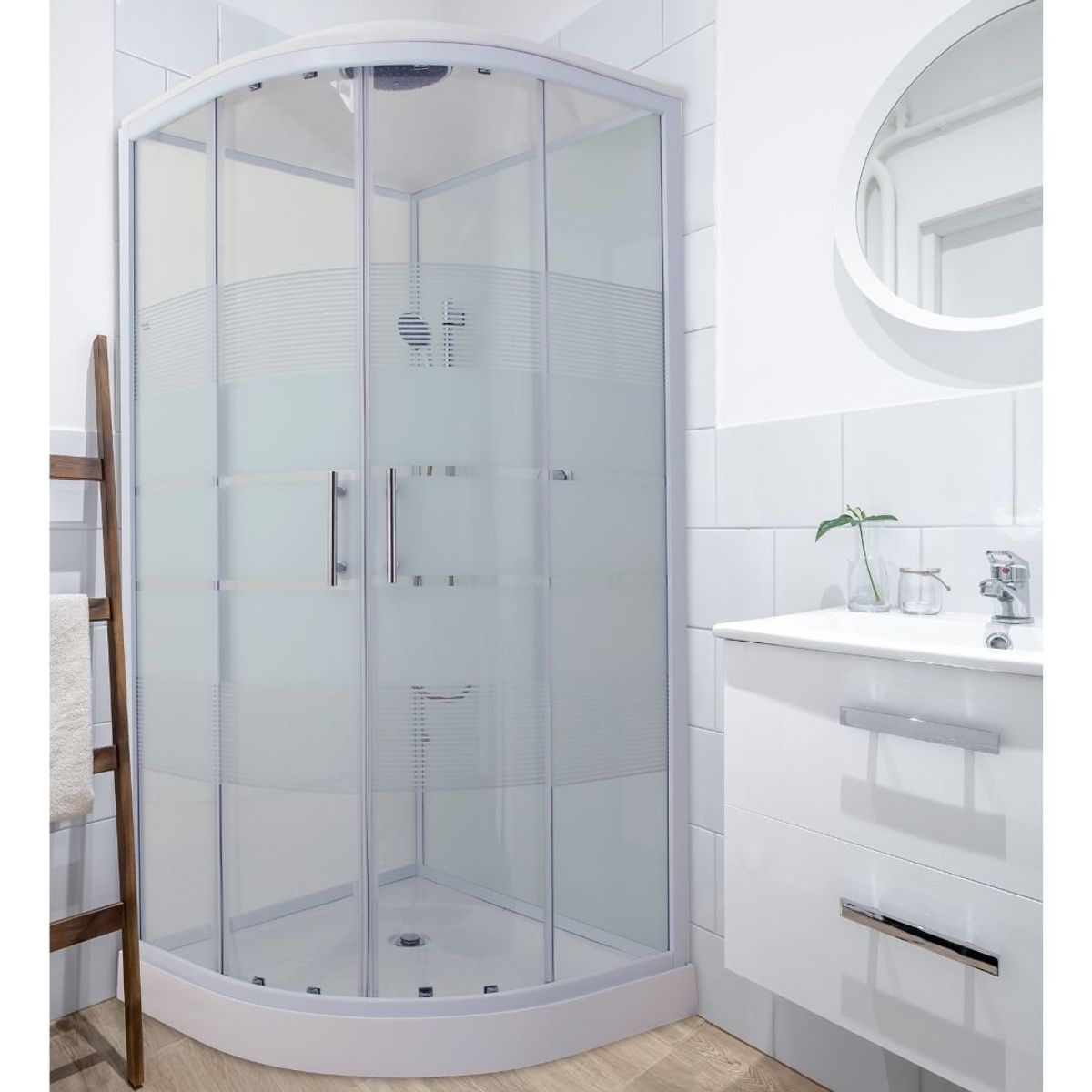 JOYTEK - Cabina de Ducha Curva con Líneas 90x90x215cm INCLUYTE RECEPTÀCULO Y TECHO