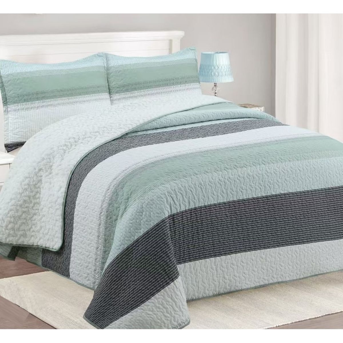 COMPRAPO - Cubrecama Quilt Sherpa King Mod. Green And Gray 2 Fundas
