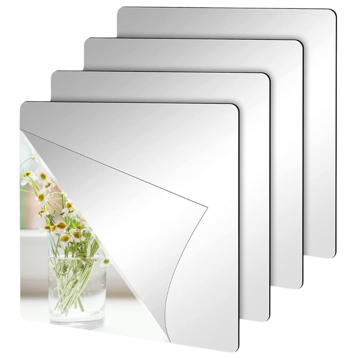 GENERICO - Pack 4 Vinilo Espejo Adhesivo Cuadrado Decorativo 40x40 Cm