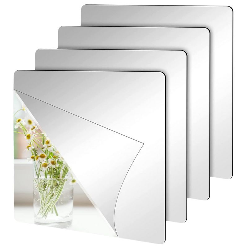 GENERICO - Pack 4 Vinilo Espejo Adhesivo Cuadrado Decorativo 40x40 Cm
