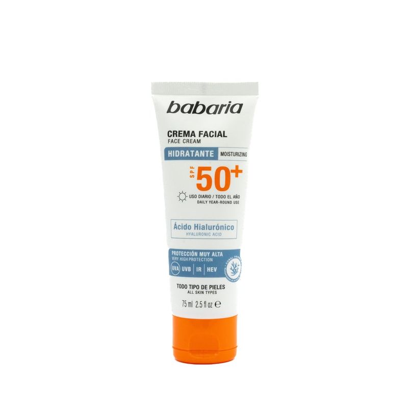 BABARIA - Protector Solar con Ácido Hialuronico SPF50 75 ml