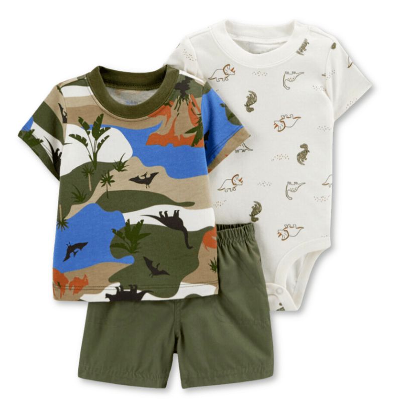 JUMP KIDS - Set 3 Piezas Conjunto con Body Bebé Niño 6 a 24 Meses Green Dinosaur