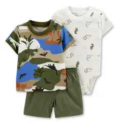 JUMP KIDS - Set 3 Piezas Conjunto con Body Bebé Niño 6 a 24 Meses Green Dinosaur