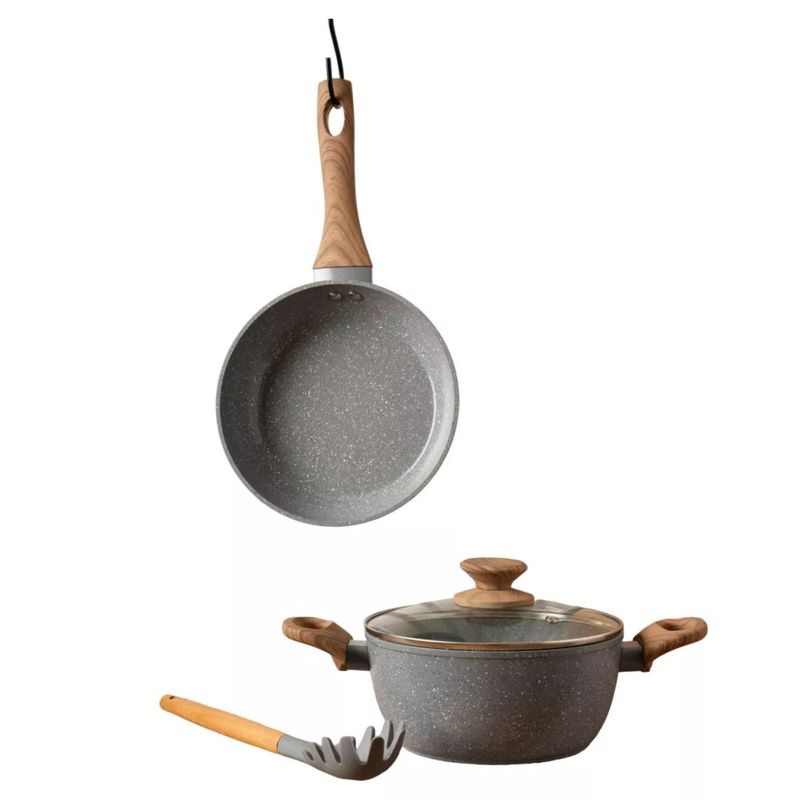 GENERICO - Bateria De Cocina 4 Piezas Antiadherente Ceramica Marmolada