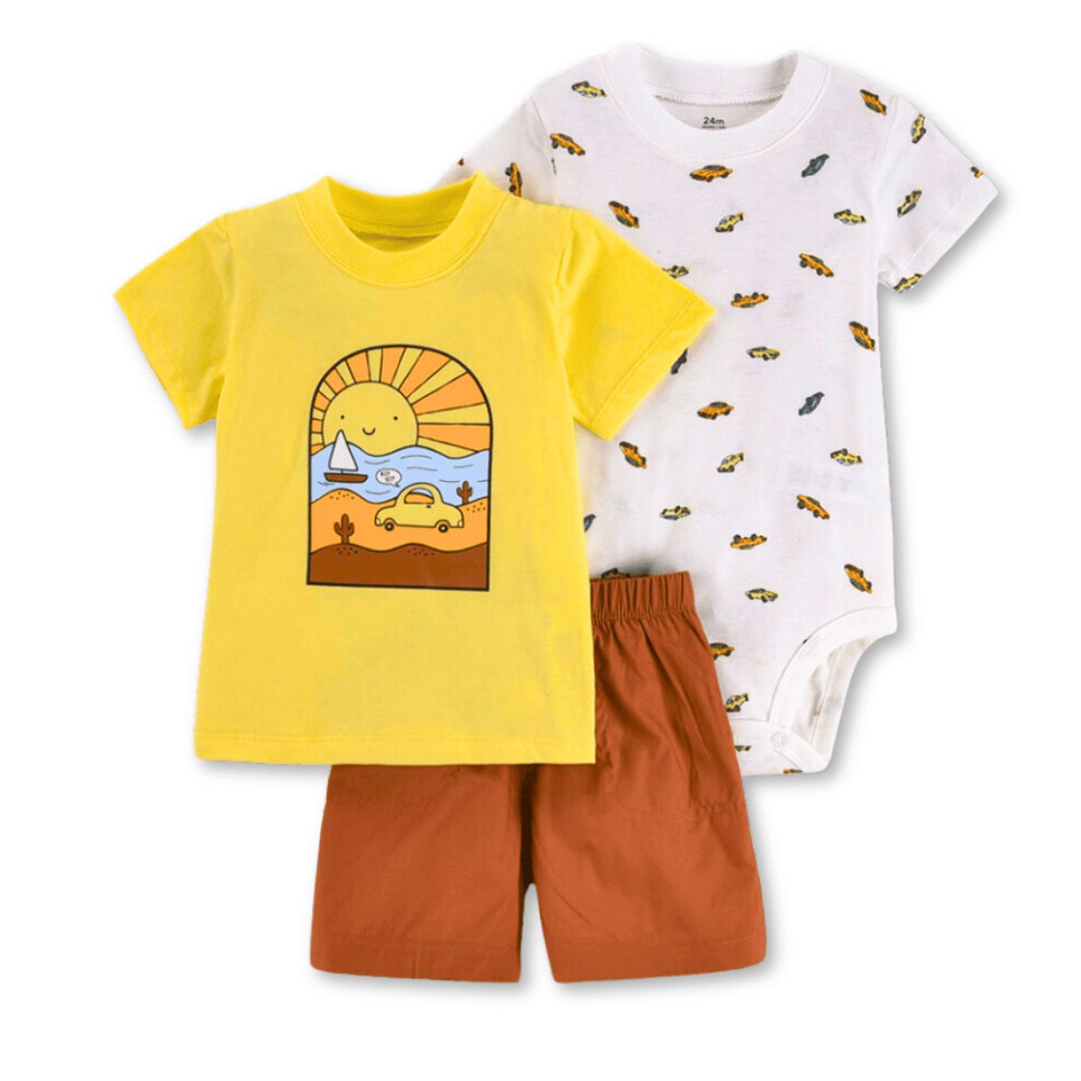 JUMP KIDS - Set 3 Piezas Conjunto con Body Bebé Niño 6 a 24 Meses Yellow Car