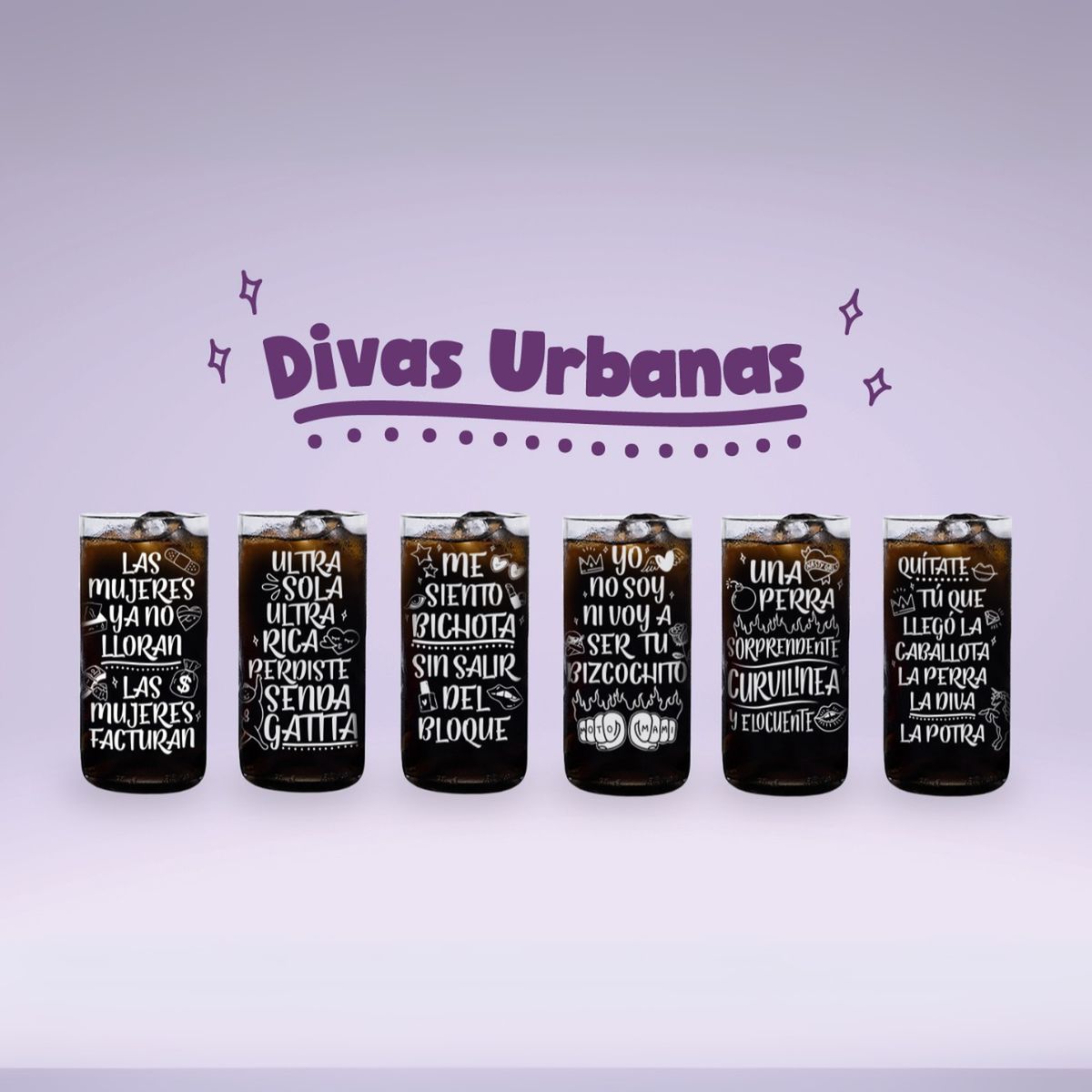 GREEN GLASS - DIVAS URBANAS - JUEGO DE 6 VASOS
