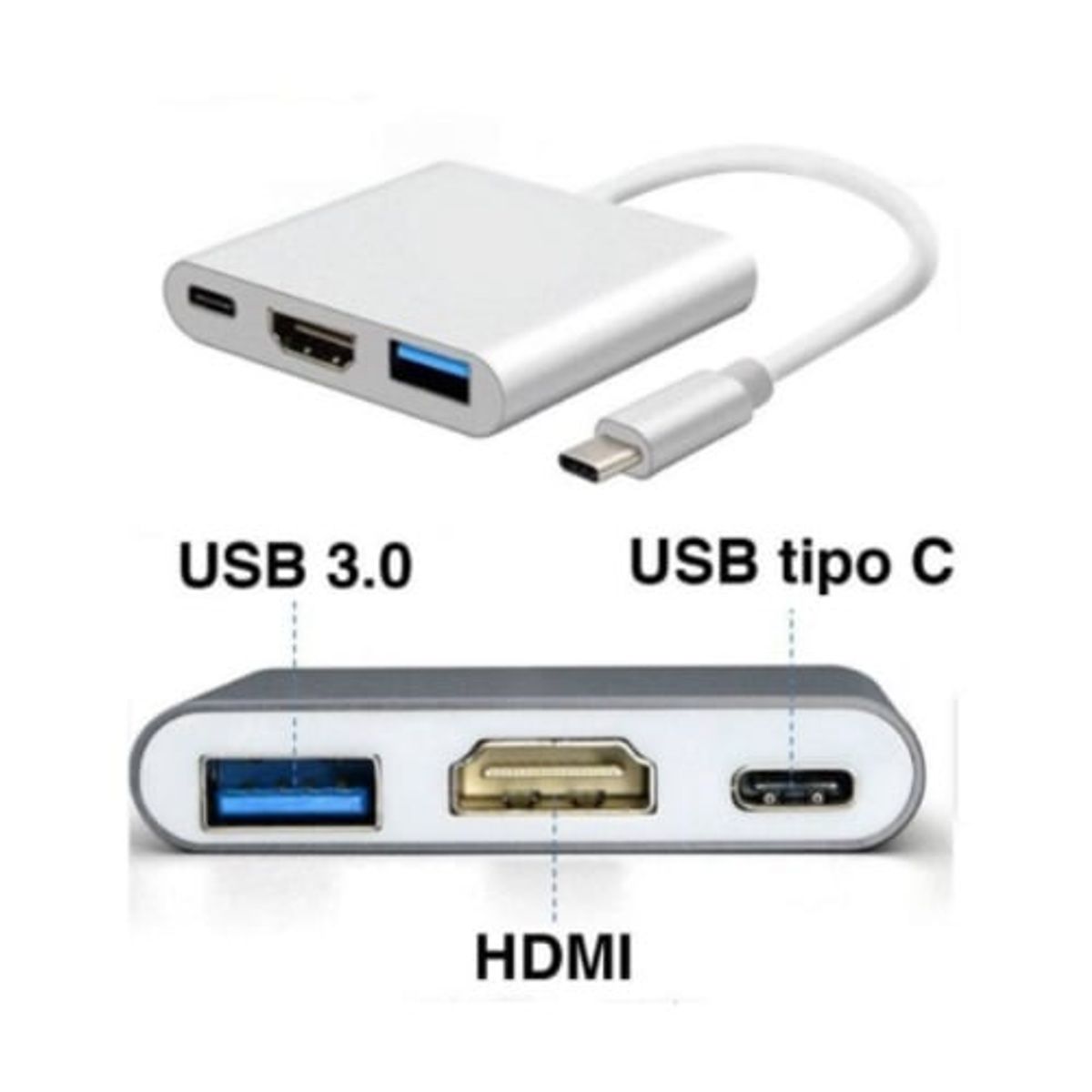 GENERICO - Adaptador tipo C a HDMI, USB 3.0 y tipo C