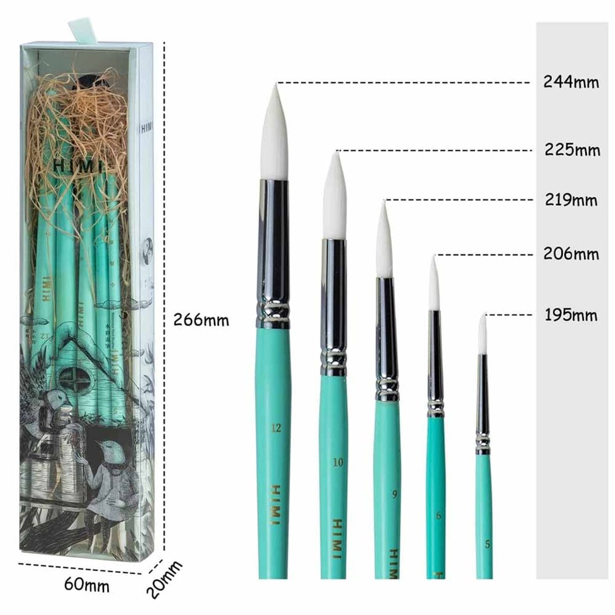 HIMI - Himi - Miya Little Bird Set De 5 Pinceles Acuarela Verde