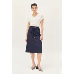 MA GRIFFE - Falda Lino Evase Azul Magriffe