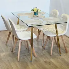 GENERICO - Comedor Rubi Gold 130x80cms + 4 Sillas Capitonne Velvet Beige