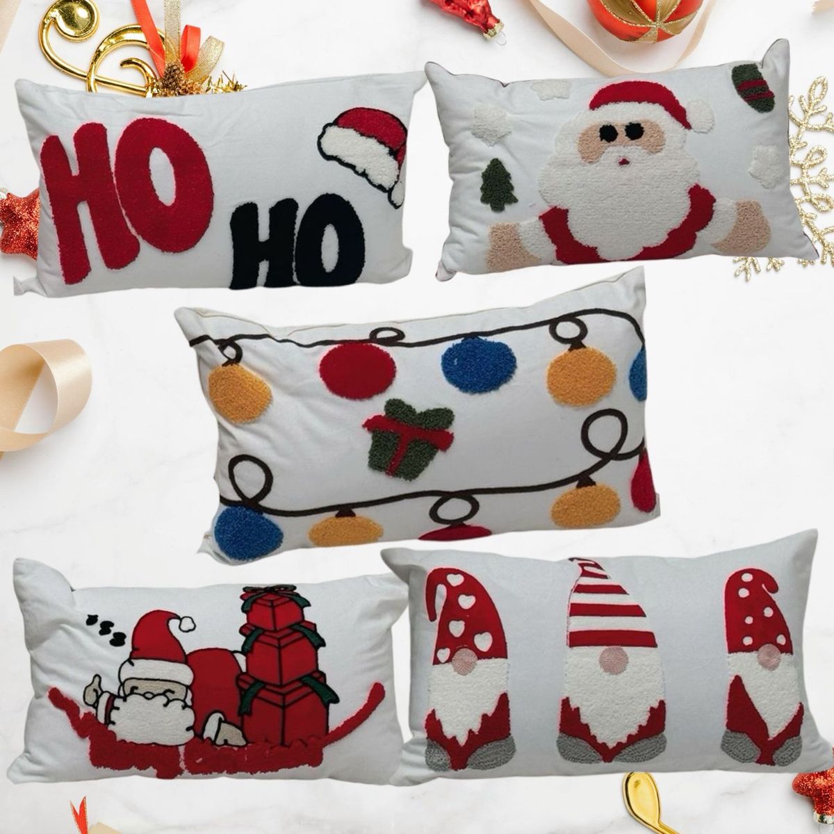 GENERICO - Pack de 5 Fundas De Cojín De Navidad De 30x45 Cm Con Bordado