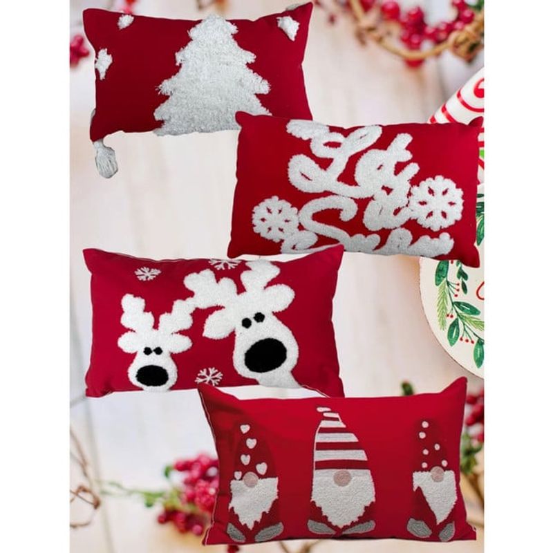 GENERICO - Pack de 4 Fundas De Cojín De Navidad De 30x45 Cm Con Bordado