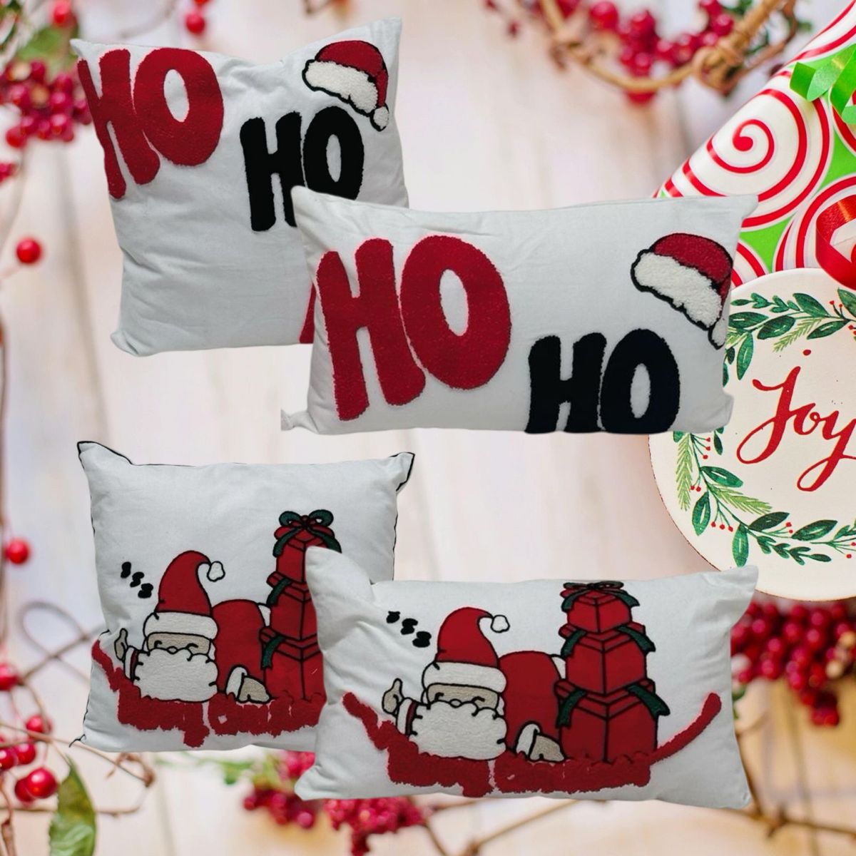 GENERICO - Pack de 4 Fundas De Cojín De Navidad Con Bordado