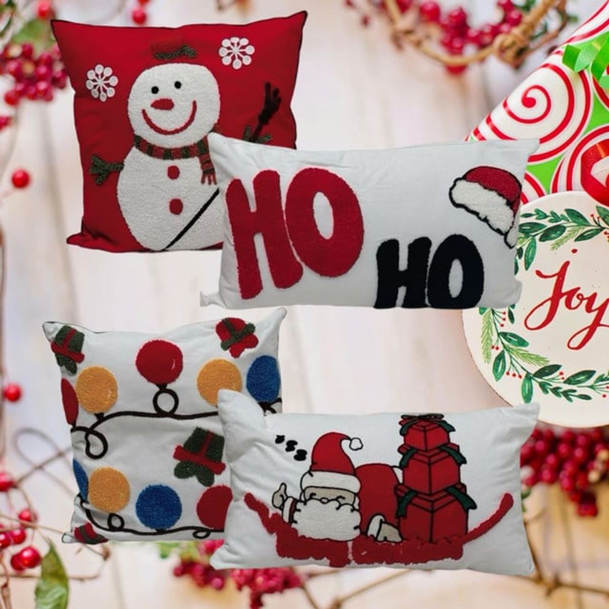 GENERICO - Pack de 4 Fundas De Cojín De Navidad Con Bordado