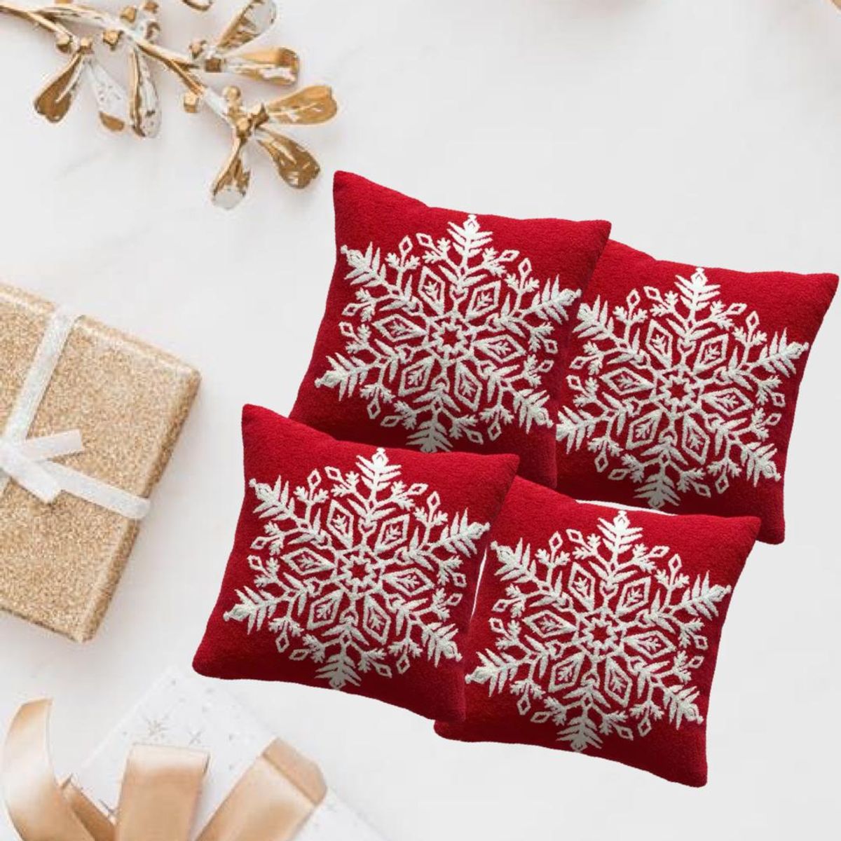 GENERICO - Pack de 4 Fundas De Cojín De Navidad De 45x45 Cm Con Bordado