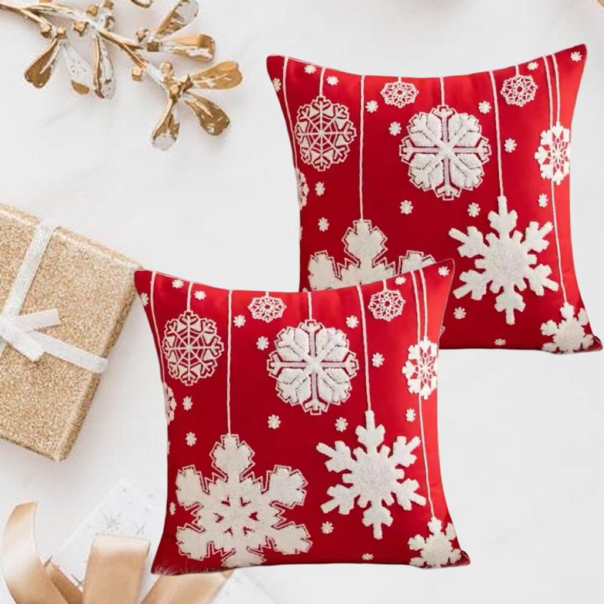 GENERICO - Pack de 4 Fundas De Cojín De Navidad De 45x45 Cm Con Bordado