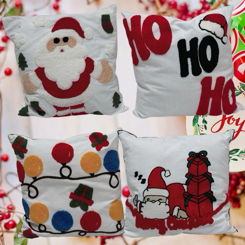 GENERICO - Pack de 4 Fundas De Cojín De Navidad De 45x45 Cm Con Bordado