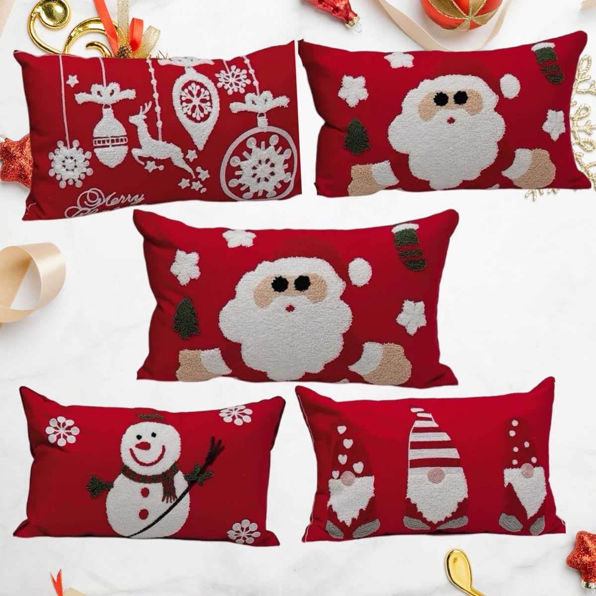 GENERICO - Pack de 5 Fundas De Cojín De Navidad De 30x45 Cm Con Bordado