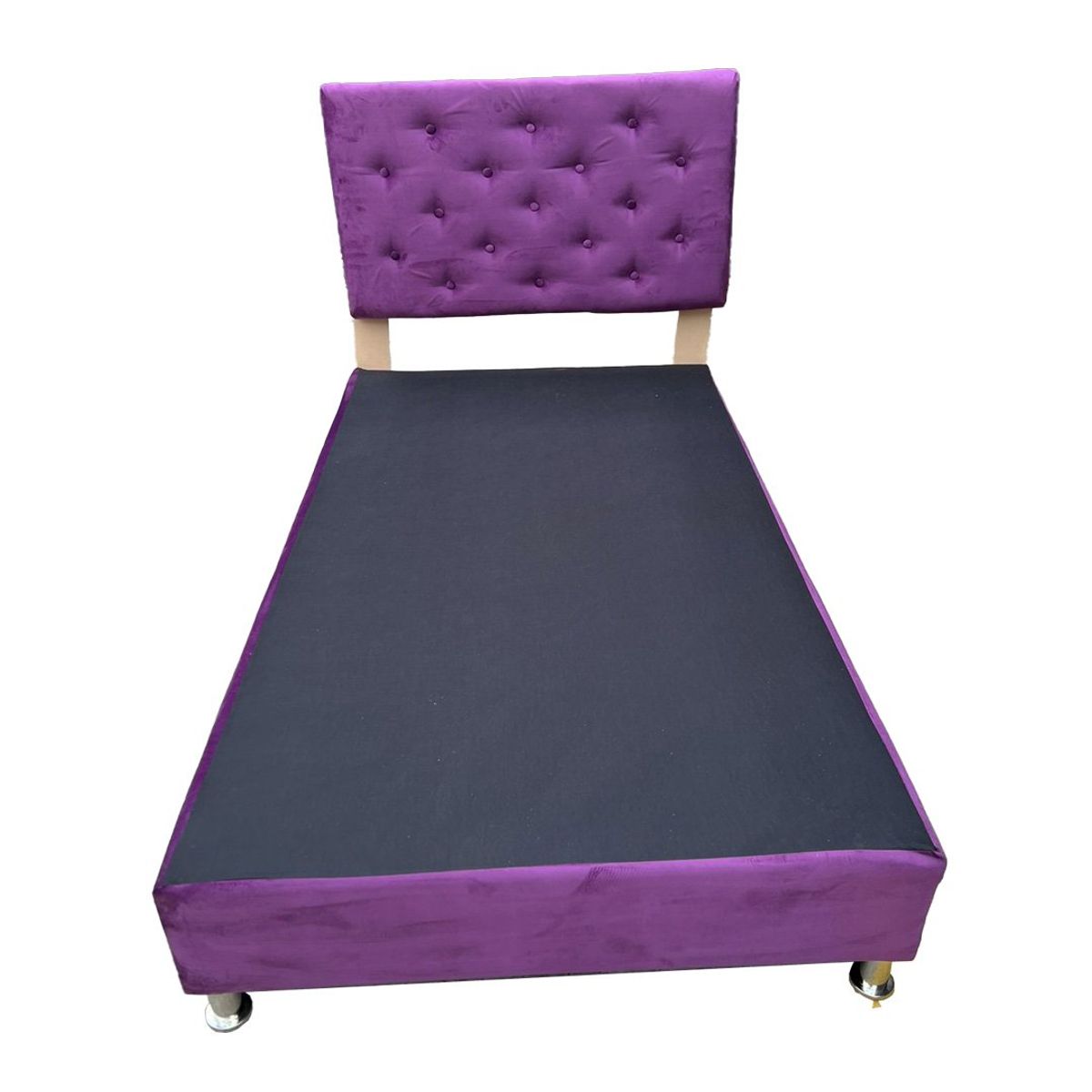 MUEBLES HVM - Base HVM Americana 1.5P Morado Felpa + Respaldo botone   Pmetal