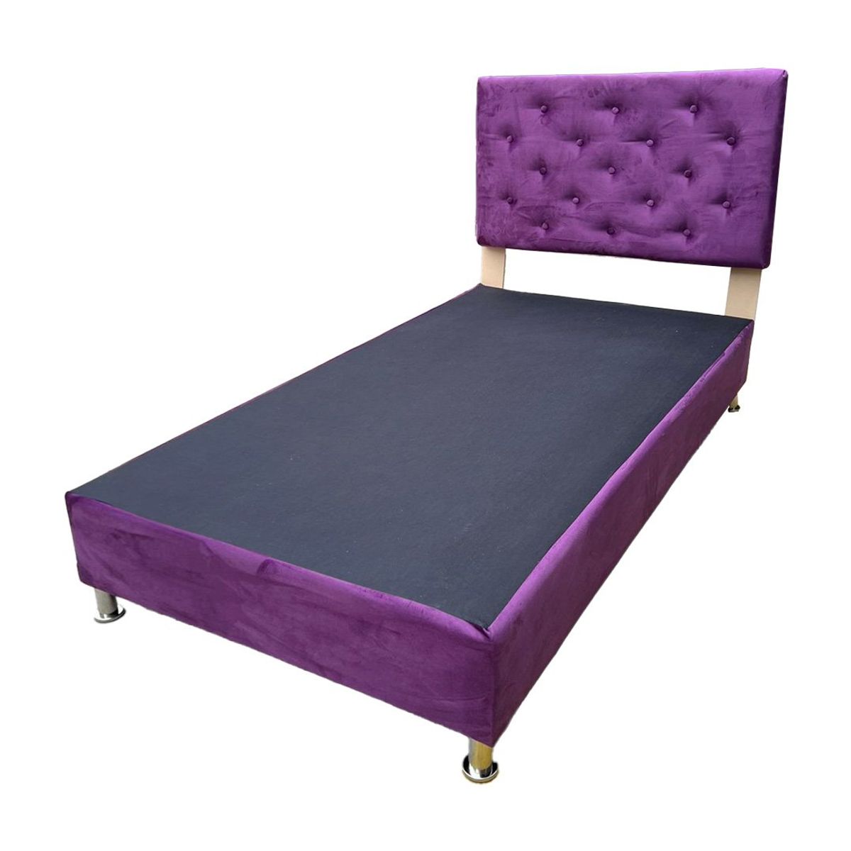 MUEBLES HVM - Base HVM Americana 1.5P Morado Felpa + Respaldo botone   Pmetal