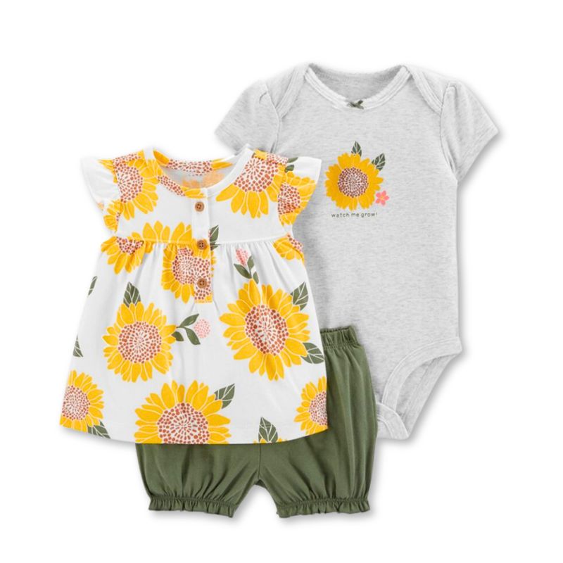 JUMP KIDS - Set 3 Piezas Conjunto Body sin Mangas Bebé Niña 6 a 24 Meses Sunflower