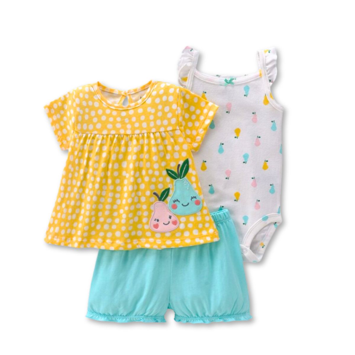 JUMP KIDS - Set 3 Piezas Conjunto Body sin Mangas Bebé Niña 6 a 24 Mes Pear Print