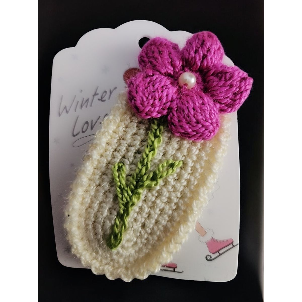 GENERICO - Traba clip a crochet flor rosada