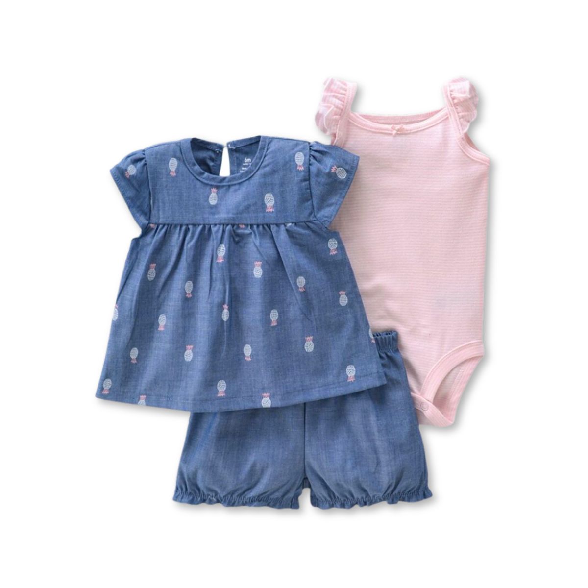 JUMP KIDS - Set 3 Piezas Conjunto Body sin Mangas Bebé Niña 6 a 24 Meses Pineapple