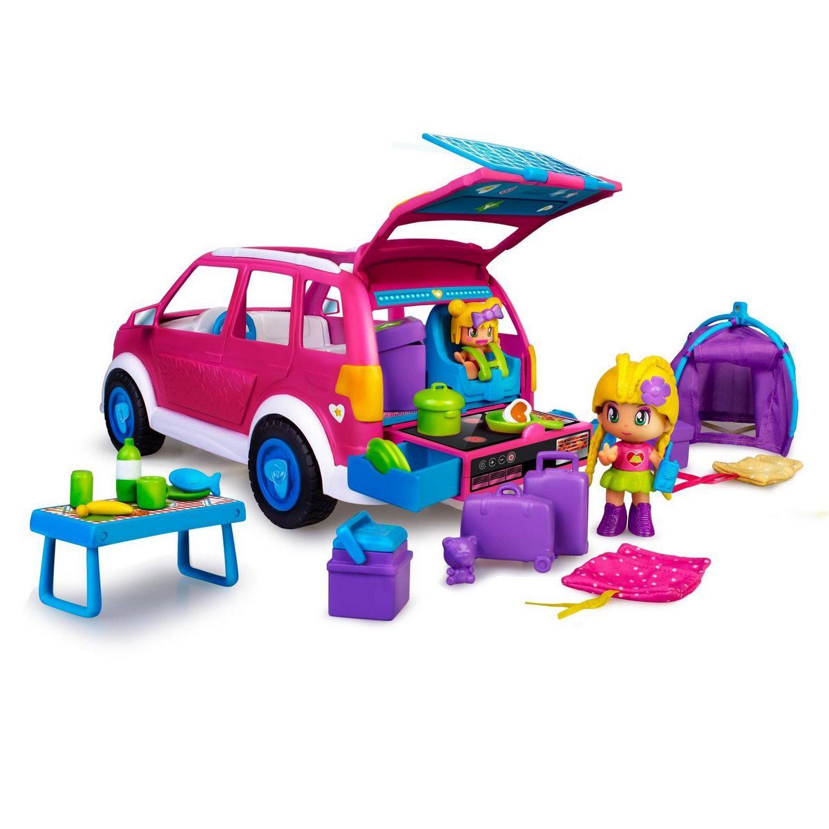 PINYPON - Coche familiar Pinypon con muñecas y accesorios de camping
