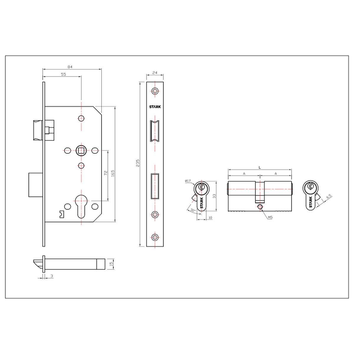 GENERICO - Cerradura de embutir acc principal llave ambos lados Negro Stärk Design