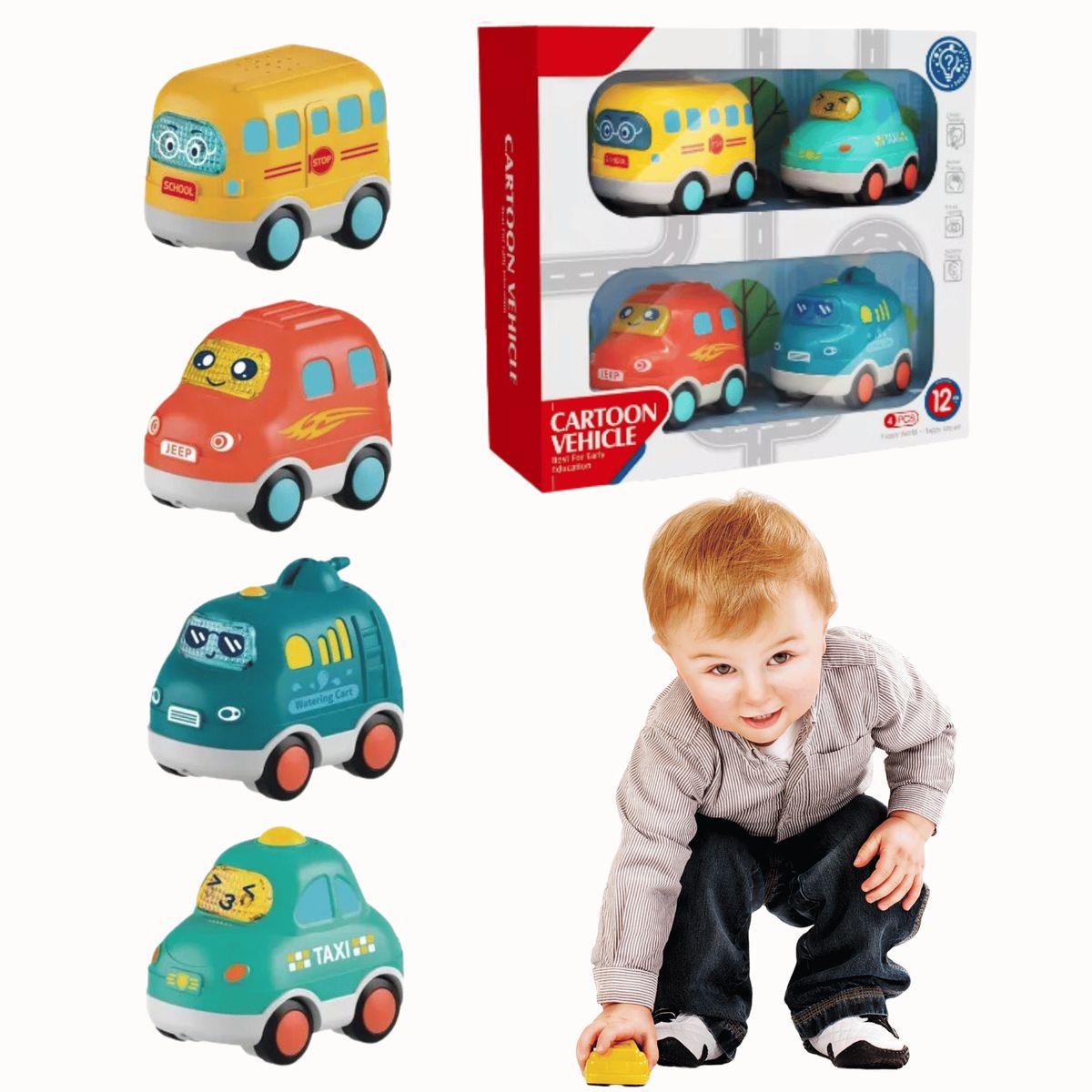TEDMIMAK - Set 4 Vehículos Juguete Didáctico Niño Tedmimak