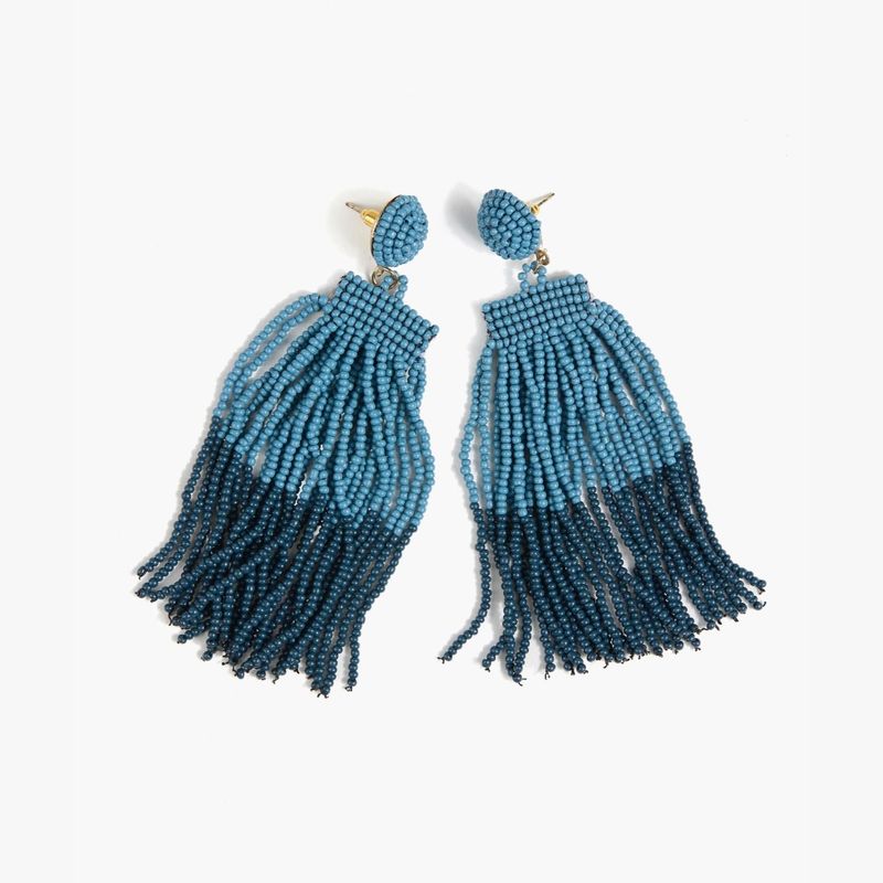 LOUNGE - Aros Mujer Pompón Mostacillas Azul