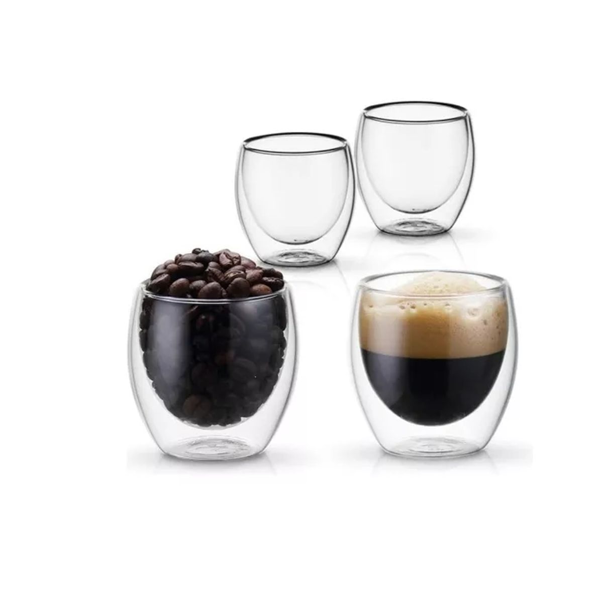 GENERICO - Taza Cafe Expresso 4 Vasos Vidrio Doble Pared Térmica 80 Ml