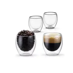 GENERICO - Taza Cafe Expresso 4 Vasos Vidrio Doble Pared Térmica 80 Ml