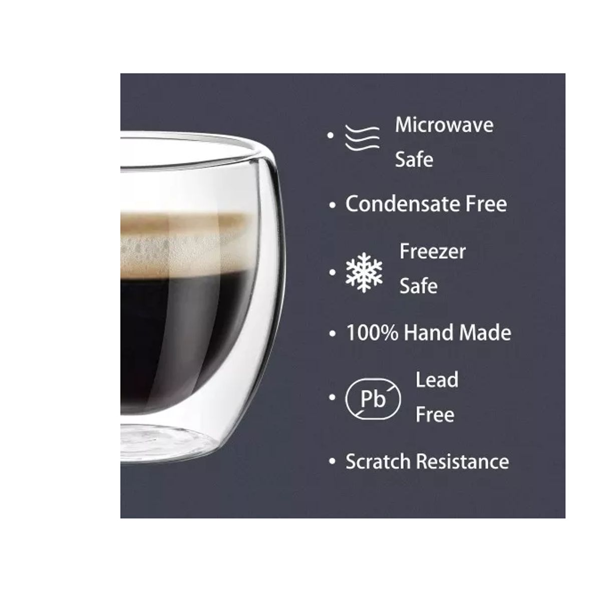 GENERICO - Taza Cafe Expresso 4 Vasos Vidrio Doble Pared Térmica 80 Ml