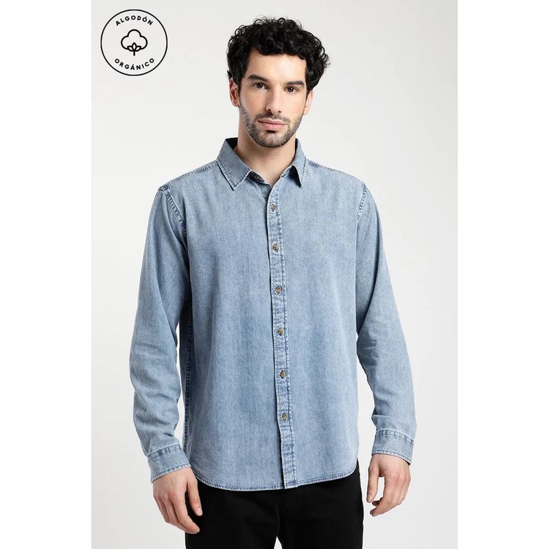 FROENS - Camisa Manga Larga Hombre Denim Froens