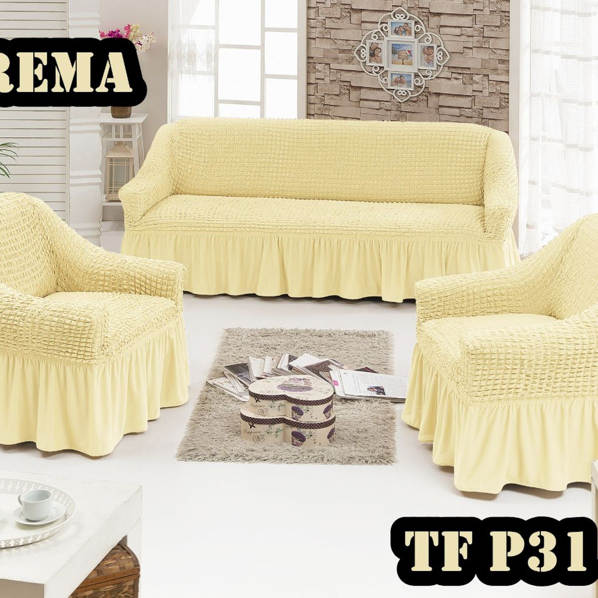 GENERICO - Juego Fundas de Sillon 311 crema turco