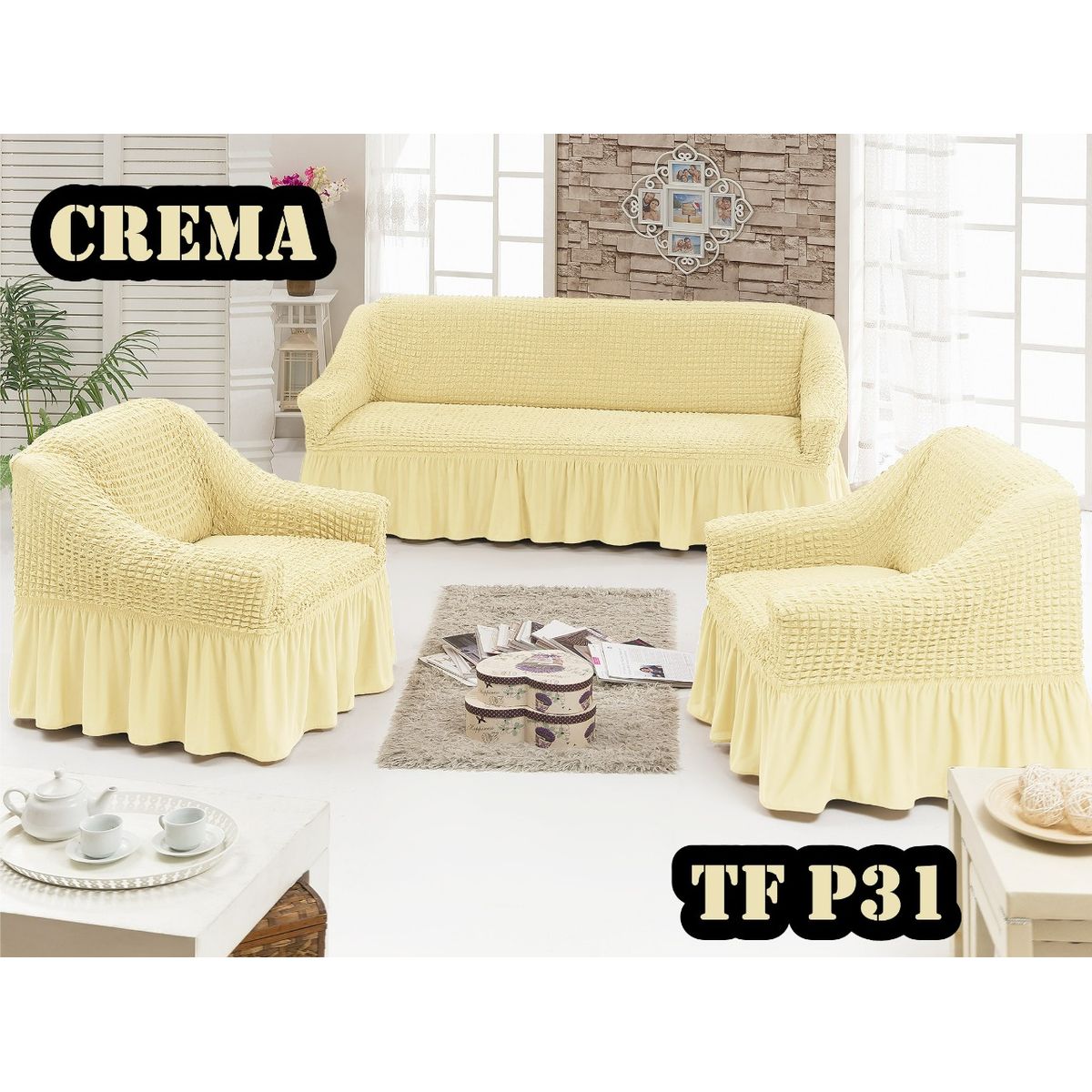 GENERICO - Juego Fundas de Sillon 311 crema turco