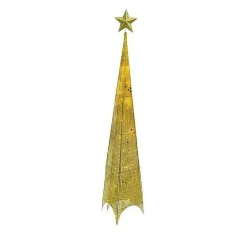 GENERICO - Arbol de navidad con Luz LED 3 lados Piramide Dorado 150cm