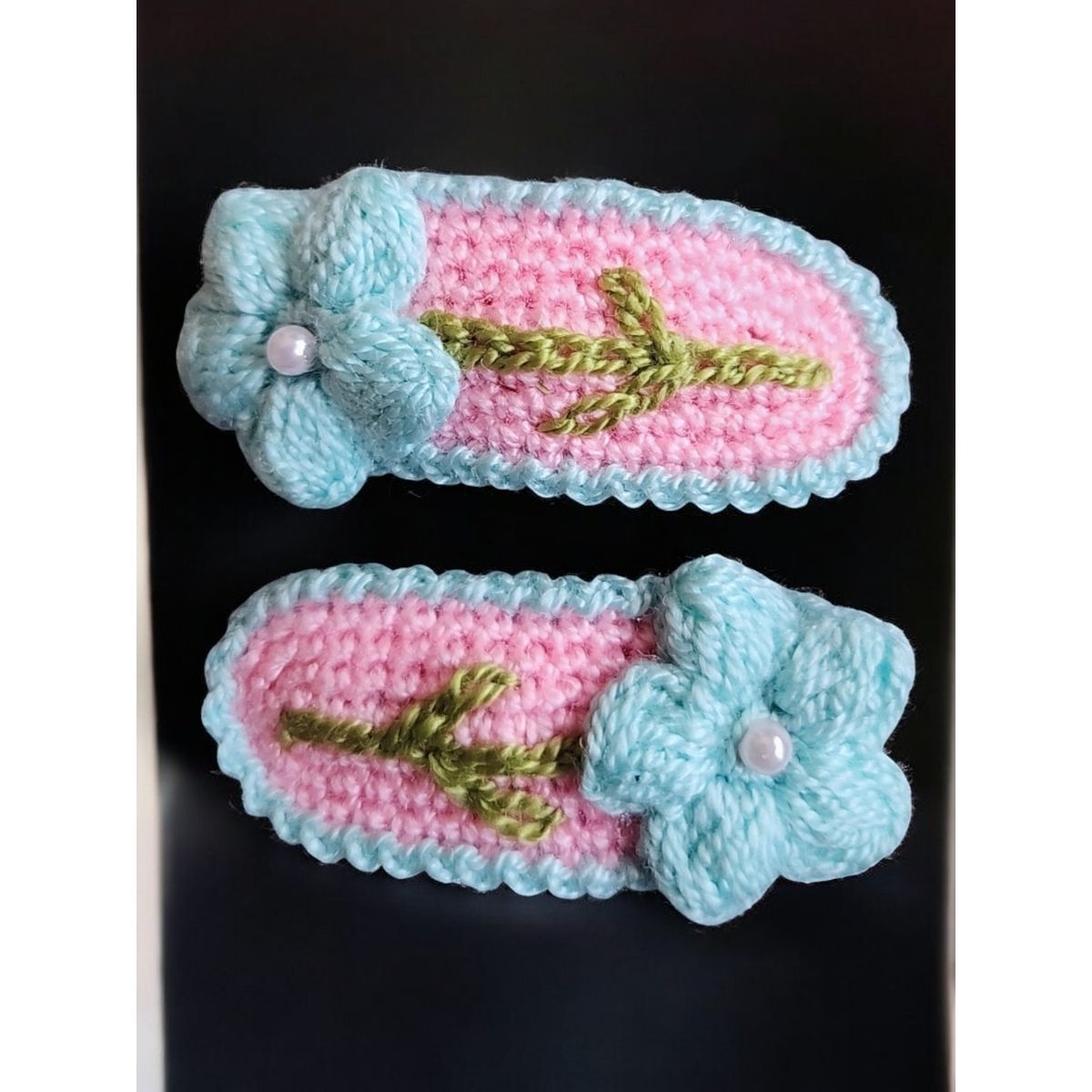 GENERICO - Traba clip a crochet flor celeste