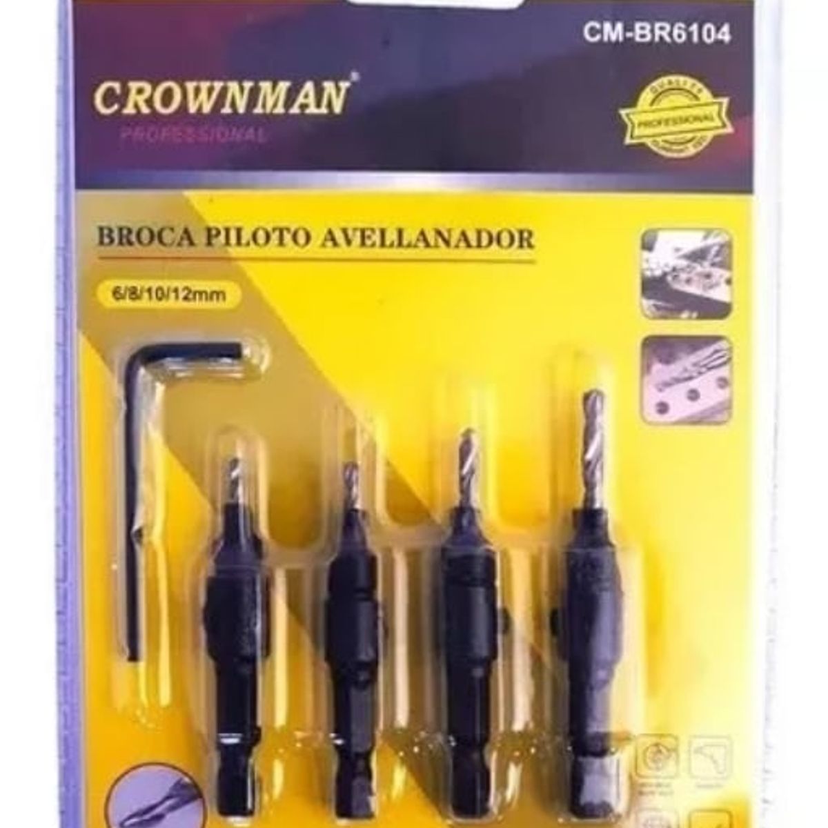 GENERICO - Set 4 Brocas Piloto Avellanador + Llave Allen