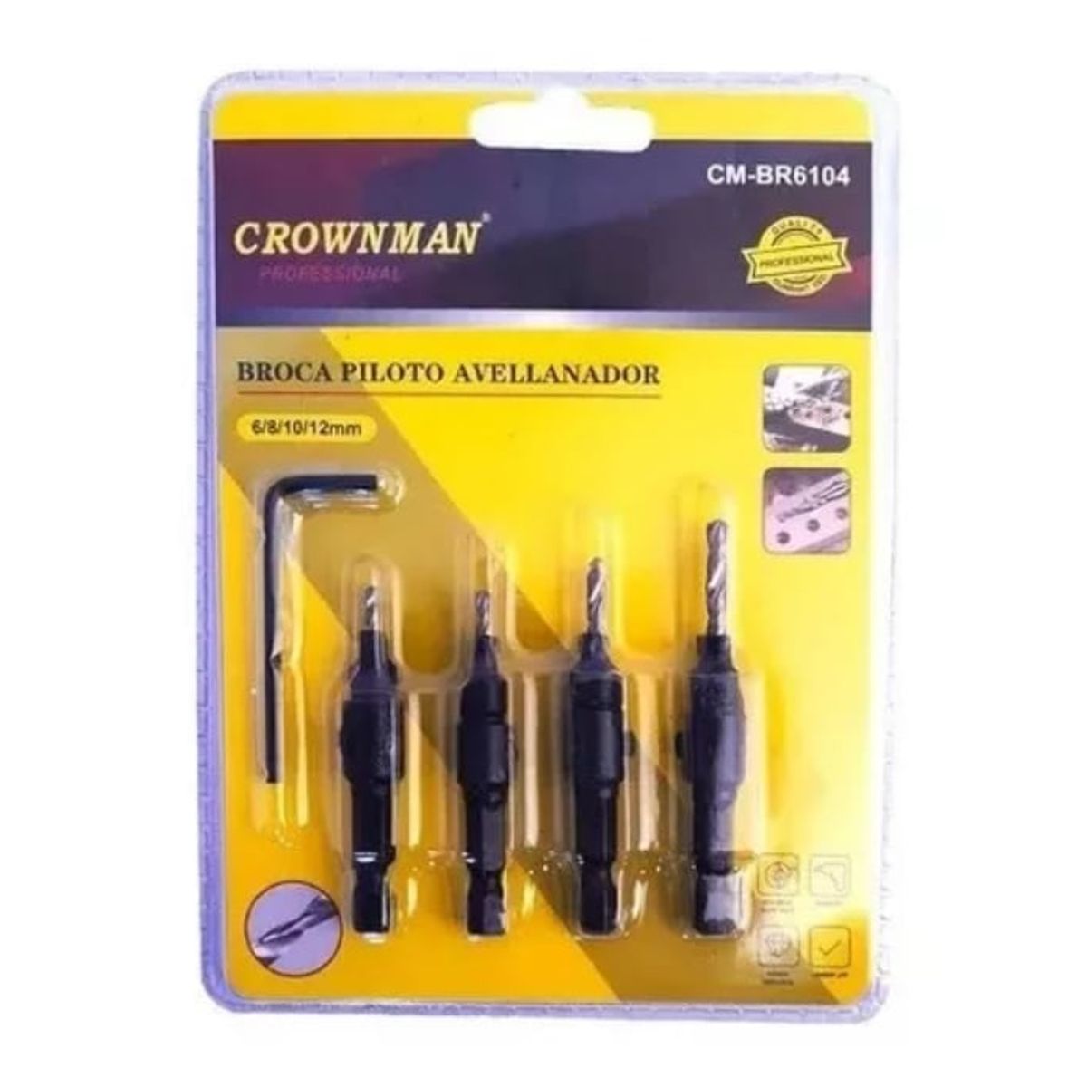 GENERICO - Set 4 Brocas Piloto Avellanador + Llave Allen