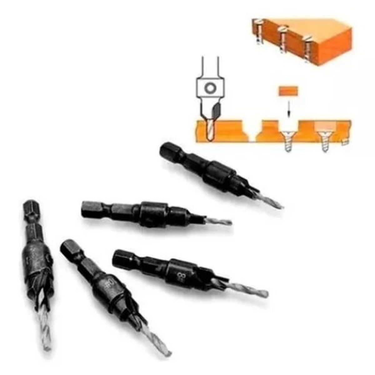 GENERICO - Set 4 Brocas Piloto Avellanador + Llave Allen